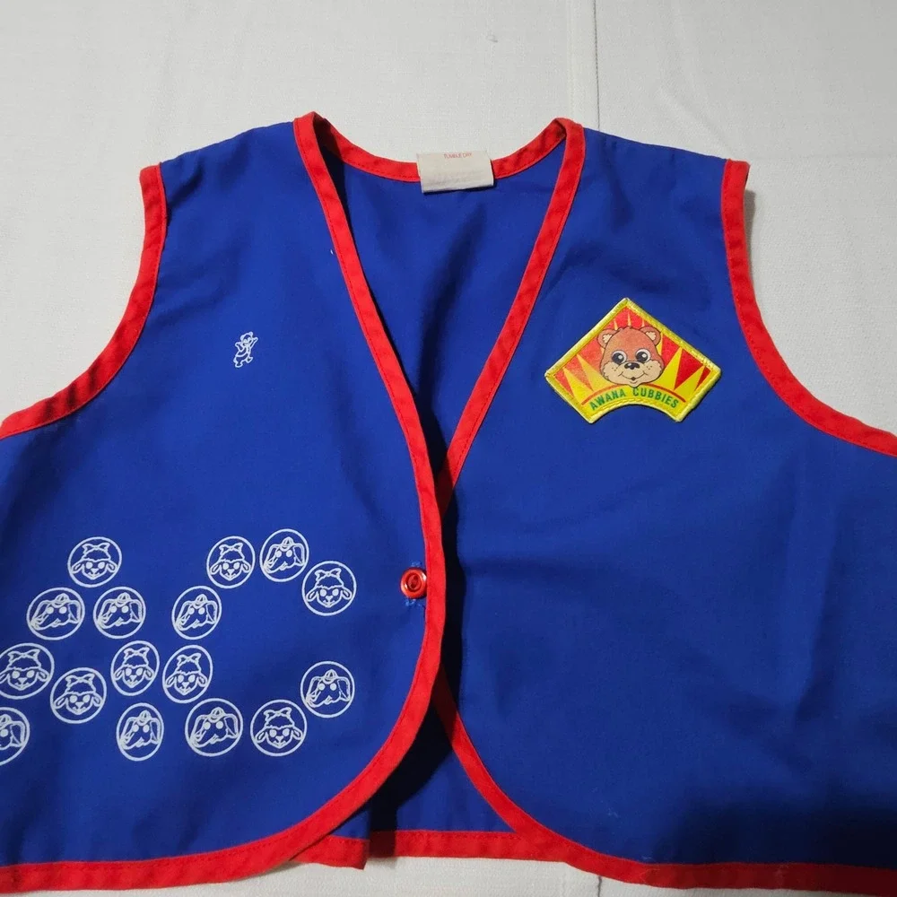 2 Vintage‎ AWANA Uniform Vests Lot Cubbies Sparks Patches Youth Red Blue